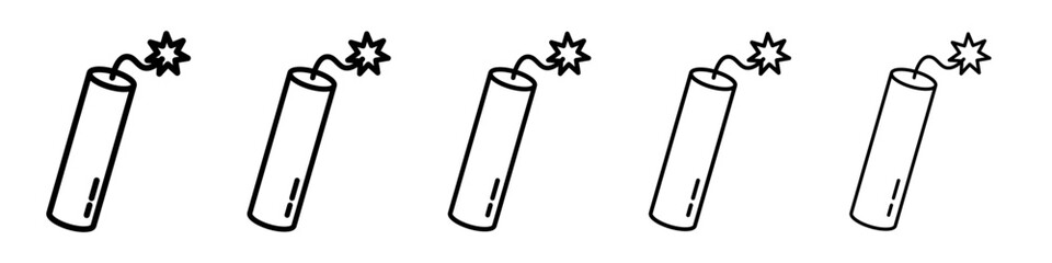 Dynamite Line Icon Set – Explosive Stick Symbols, Danger and Detonation Outline Icon Set.
