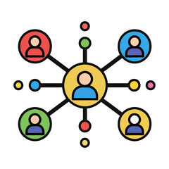 Central figure connected to multiple people icons in a network diagram connection