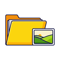 Yellow folder with landscape image and documents illustration file picture