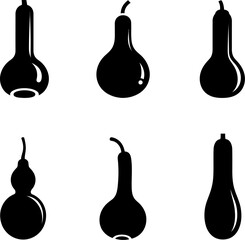 Six black silhouette gourd shapes on white background vector illustration