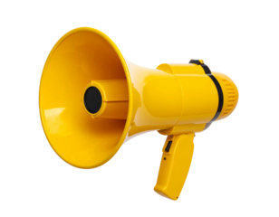 Top-Down View of Megaphone Highlighting Speaker Cone and Handle, isolated on transparent background