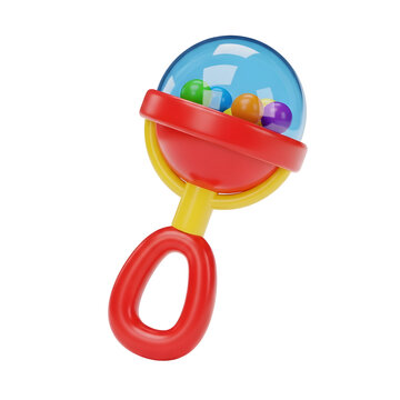 3d illustration of baby rattle isolated on transparent background, a colorful toy for infant