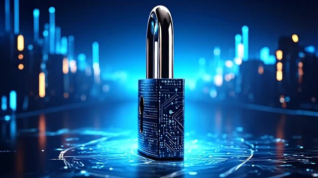 Cybersecurity Padlock on Tech Grid for Digital Protection