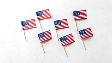 American flags on sticks isolated on white background