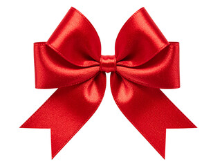 A vibrant red satin ribbon is tied into a perfect bow