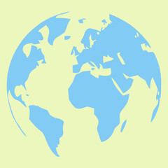 Stylized blue continents on pale yellow background representing planet Earth globe world