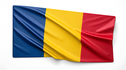 Flag of romania waving on a white background, studio shot