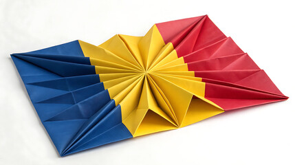Origami paper art in the colors of the romanian flag isolated