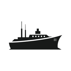 Obraz premium Minimal steamship silhouette vector nautical transport and marine travel illustration with white background