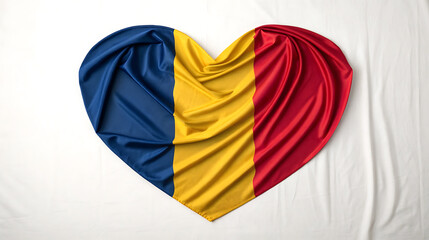 Romanian flag in heart shape isolated on white background