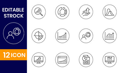 Vector art of collection of business analytics and data analysis icons, depicting growth, trends, and insights for strategic decisionmaking