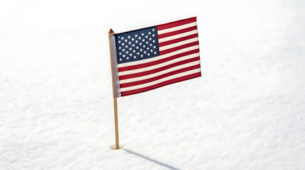 American flag in the snow isolated on white background