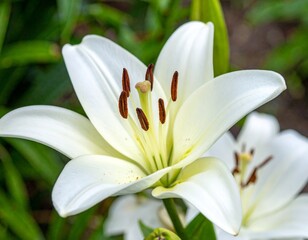 Elegant white lily flower blooming showing simplicity and purity of nature