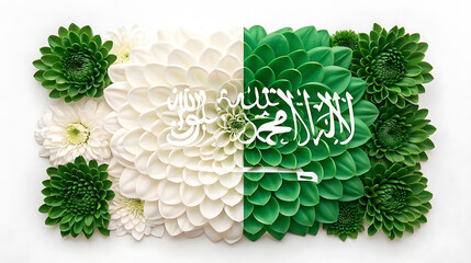 Saudi arabian national day with flower isolated on white background