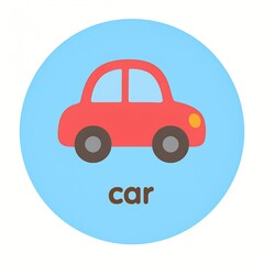 Car Flashcard Illustration &mdash; Cute Vehicle Icon for Preschool Transportation Learning