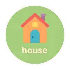 Cute House Flashcard Illustration &mdash; Colorful Home Icon for Preschool Learning