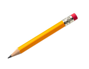 A yellow wooden pencil with a pink eraser on a black background, angled diagonally across the frame