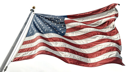American flag waving in the wind against a bright sky background
