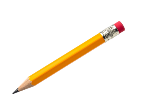 A yellow wooden pencil with a pink eraser on a black background, angled diagonally across the frame