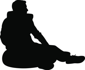 Silhouette of person sitting on ground with bent leg and leaning back, black vector illustration for rest, posture, and relaxation concept