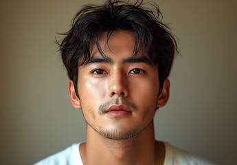 Fototapeta premium Close-up portrait of a man with dark hair and eyes