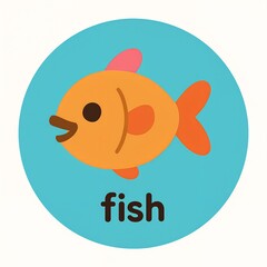 Cute Fish Flashcard Illustration &mdash; Fun Sea Animal Icon for Preschool Learning