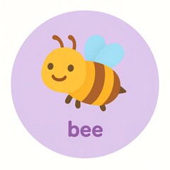 Cute Bee Flashcard Illustration &mdash; Insect Icon for Preschool Learning