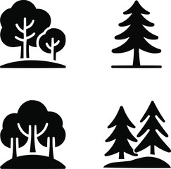 Black Forest Silhouette Icons Set  Trees, Pines, and Nature Landscape Symbols
