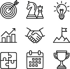 Corporate Success Line Icon Collection  Vision, Teamwork, and Progress Concepts