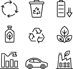 Sustainability and Recycling Line Icon Collection Eco Loop, Renewable Resources, and Waste Reduction Concepts