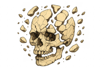 Skull shattering into pieces, death and mortality concept
