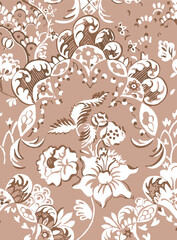 Fototapeta premium Beautiful floral pattern, suitable for textile, packaging, Daisy flowers, bellflowers, leaves, white background. Floral illustration. Vector seamless pattern. Botanical design. Meadow nature plants