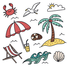 Tropical Beach and Summer Holiday Icons Set