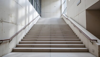 Minimalist Interior Staircase with Natural Lighting and Soft Shadows in Contemporary Architecture