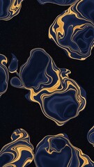 Luxury Marble Liquid Abstract Background - Gold Swirls on Dark Navy Blue and Black Cosmic Space