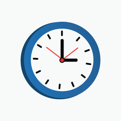 Blue clock showing three o'clock isolated on white background, perfect for time management themes