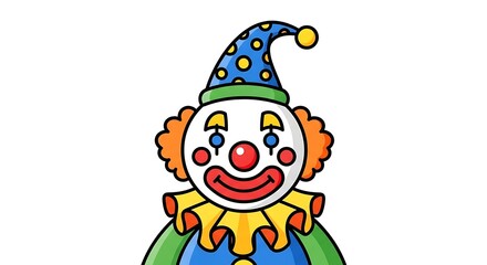 Colorful Clown Illustration with Hat and Ruffled Collar.