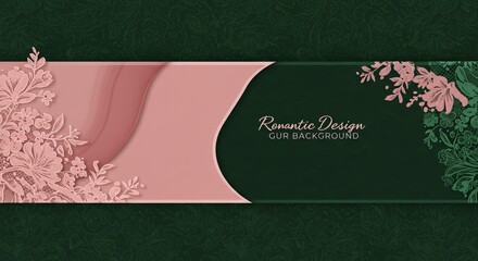 A decorative background with floral patterns in shades of pink and dark green, featuring text that reads "Ronantic Design GUR BACKGROUND."