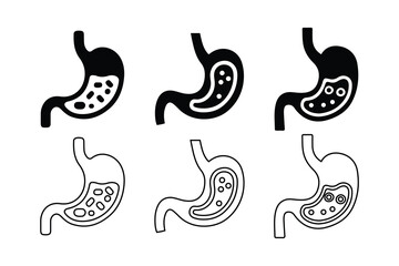 Human Stomach Icon Set. Digestion, Gastric Health, and Medical Symbols