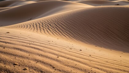 Naklejka premium Sand Dunes Forming Gentle Waves Under Soft Sunlight in a Serene Desert Landscape