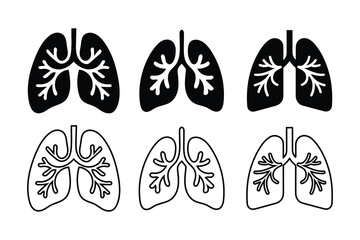 Human Lungs and Bronchial Tree Icon Set.