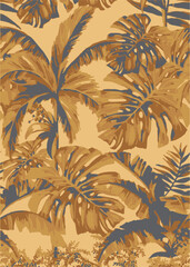 Fototapeta premium summer tropical garden floral leaves illustration background seamless pattern repeat print textile fabric vector artwork. watercolors natural 