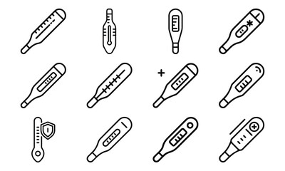Medical and Vehicle Insurance Line Icons – Health, Auto, Life, and Safety Protection Outline Vector Icon Set for Insurance, Hospital, and Business Design