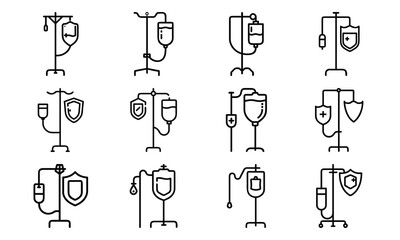 Medical and Vehicle Insurance Line Icons – Health, Auto, Life, and Safety Protection Outline Vector Icon Set for Insurance, Hospital, and Business Design