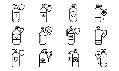 Medical and Vehicle Insurance Line Icons – Health, Auto, Life, and Safety Protection Outline Vector Icon Set for Insurance, Hospital, and Business Design