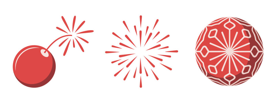 Abstract red firework patterns and spark effects vector pack for holiday cards and digital designs