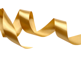 Shiny, golden ribbon spiraling across a black background; silky texture