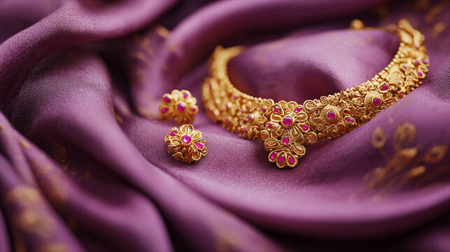 traditional gold jewellery in earrings close up