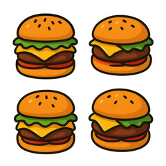 Colorful Cartoon Style Hamburger Icons for Food and Restaurant Use