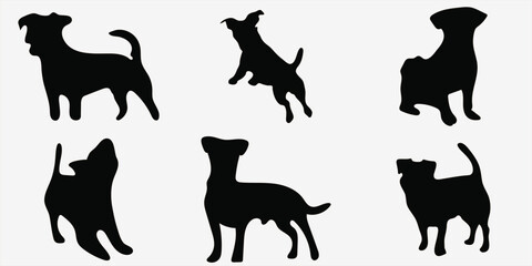Collection of silhouette dog poses featuring various